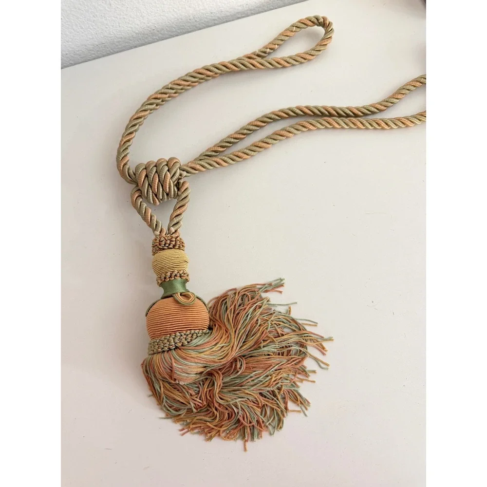 Vintage Oversized Tassel Curtain Tieback Sage Green Peach Gold Twisted Rope 1pc